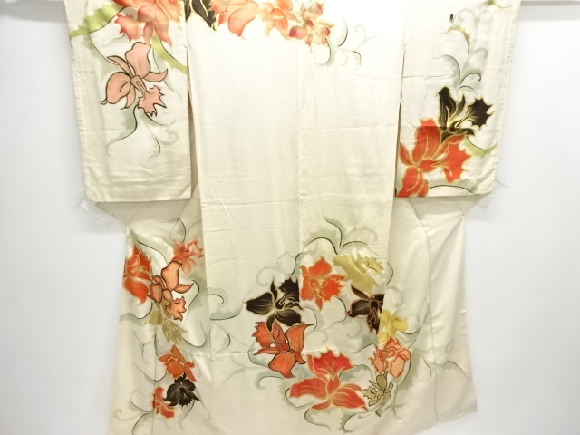 JAPANESE KIMONO / ANTIQUE KIMONO / SILK / KINSHA / ORCHID
